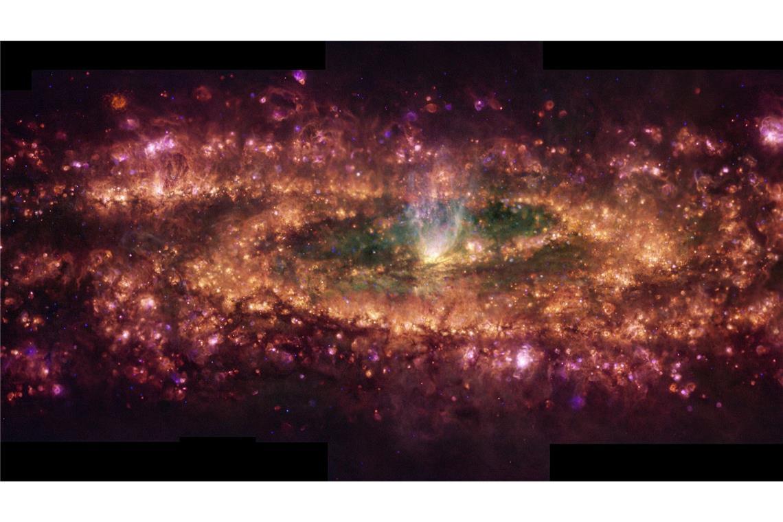 Wie gemalt mit Tausend Farben: Bild zeigt Galaxie-Details Das sogenannte Falschfarbenkomposit zeigt Wellenlängen des Lichts, das von Wasserstoff, Stickstoff, Schwefel und Sauerstoff abgegeben wird.