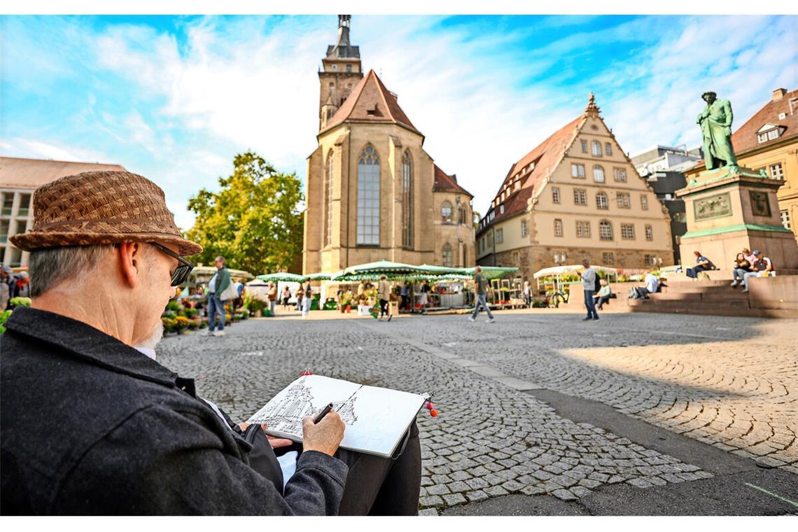 David Chamness aus Seattle (USA) bei der Arbeit am Schillerplatz