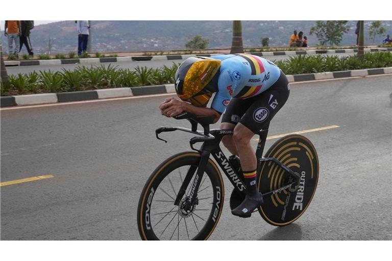 Der Belgier Remco Evenepoel beim Einzelzeitfahren der WM in Ruanda.