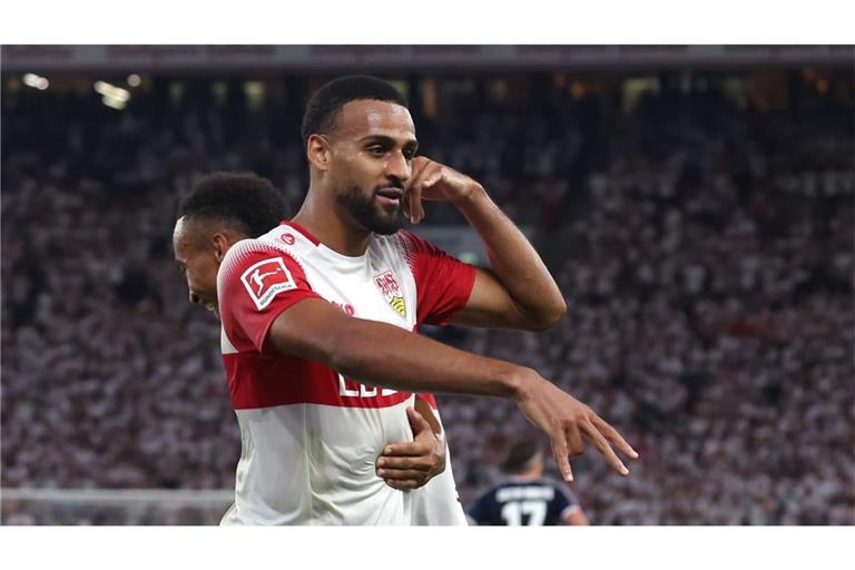 Der Bundestrainer darf ruhig mal wieder anrufen – der VfB-Spieler Josha Vagnoman jubelt nach seinem spektakulären Tor gegen den 1. FC Köln.