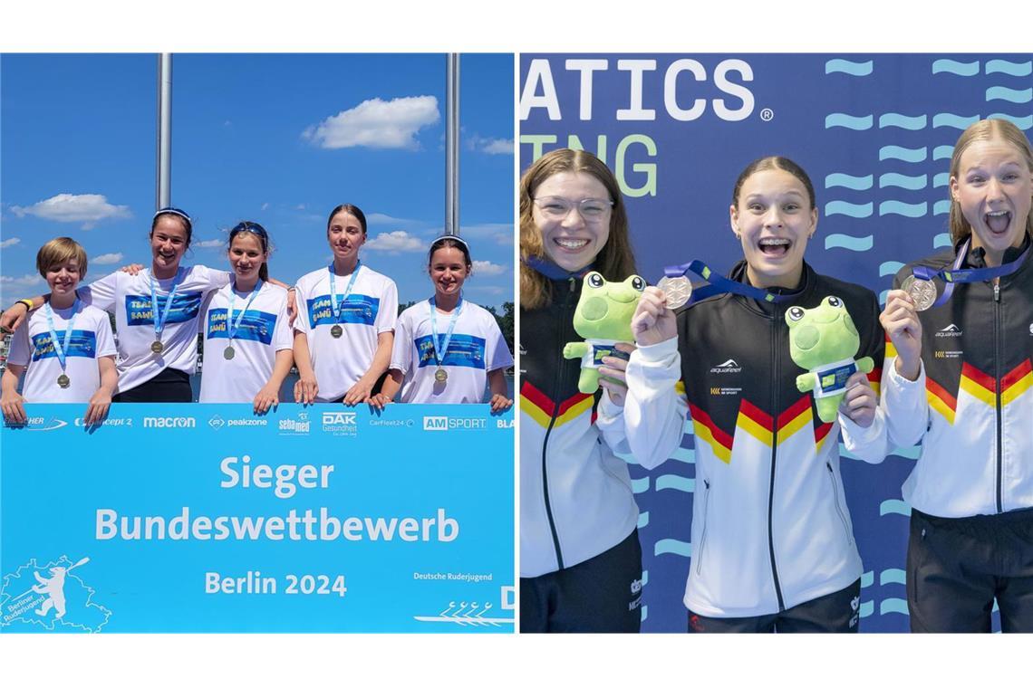 Stuttgarts Talente mit ausgezeichneten Leistungen – in und auf dem Wasser Der Doppelvierer mit Steuermann von der Stuttgarter Rudergesellschaft (li.) und Schwimmerin Linda Roth vom SV Cannstatt (re., Mitte).