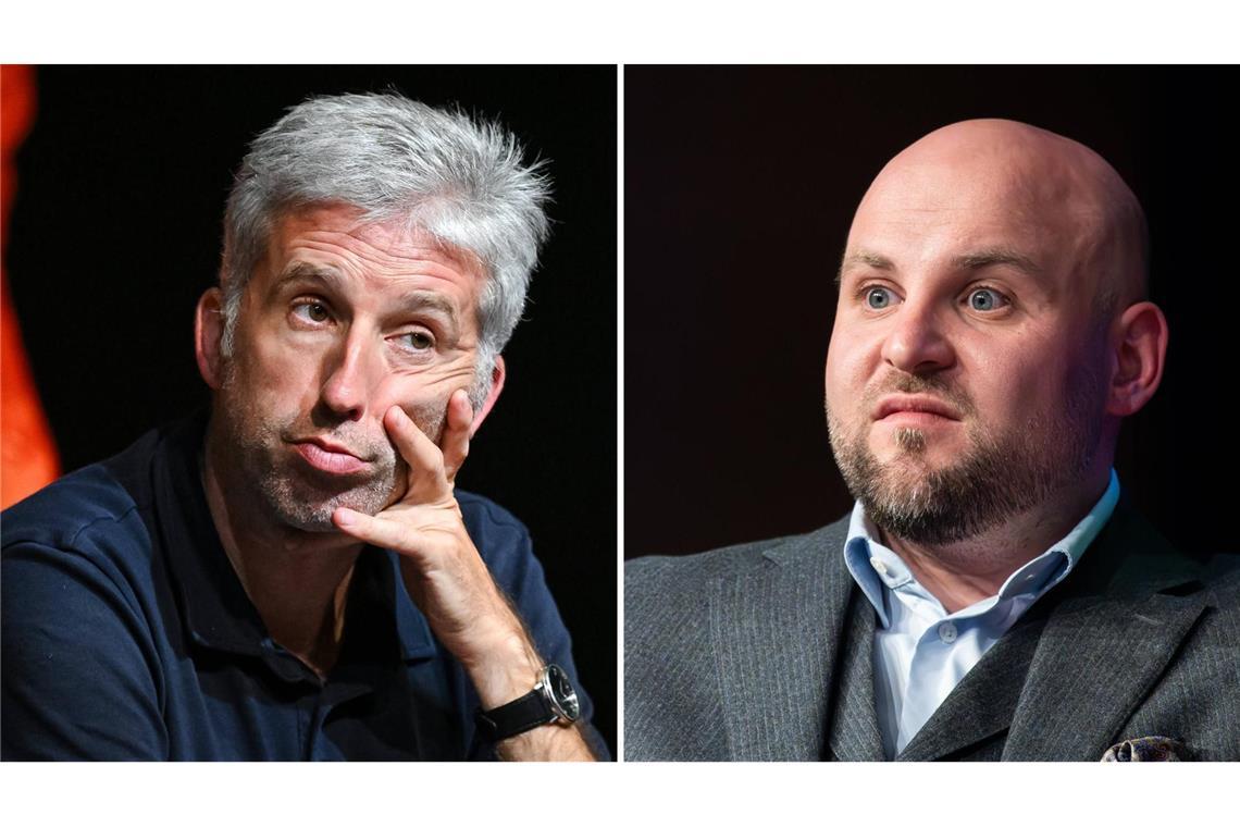 Der Ex-Grüne Boris Palmer (links) diskutiert Anfang September mit dem AfD-Landesvorsitzenden Markus Frohnmaier in Tübingen.