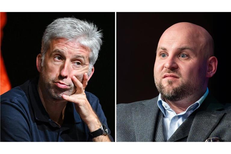 Der Ex-Grüne Boris Palmer (links) diskutiert Anfang September mit dem AfD-Landesvorsitzenden Markus Frohnmaier in Tübingen.