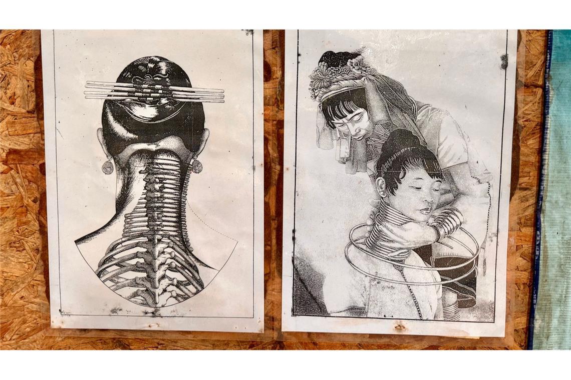 Bei den Langhalsfrauen von Chiang Rai: Kultur oder Kommerz? Der Hals wirkt durch die Messingringe länger - aber das ist eine Illusion.