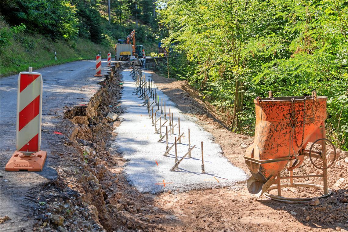 Große Baustelle am Hang Der Hang wird unter anderem mit Mikropfählen gesichert, die senkrecht sowie schräg in den Grund gebohrt werden. Fotos: Stefan Bossow