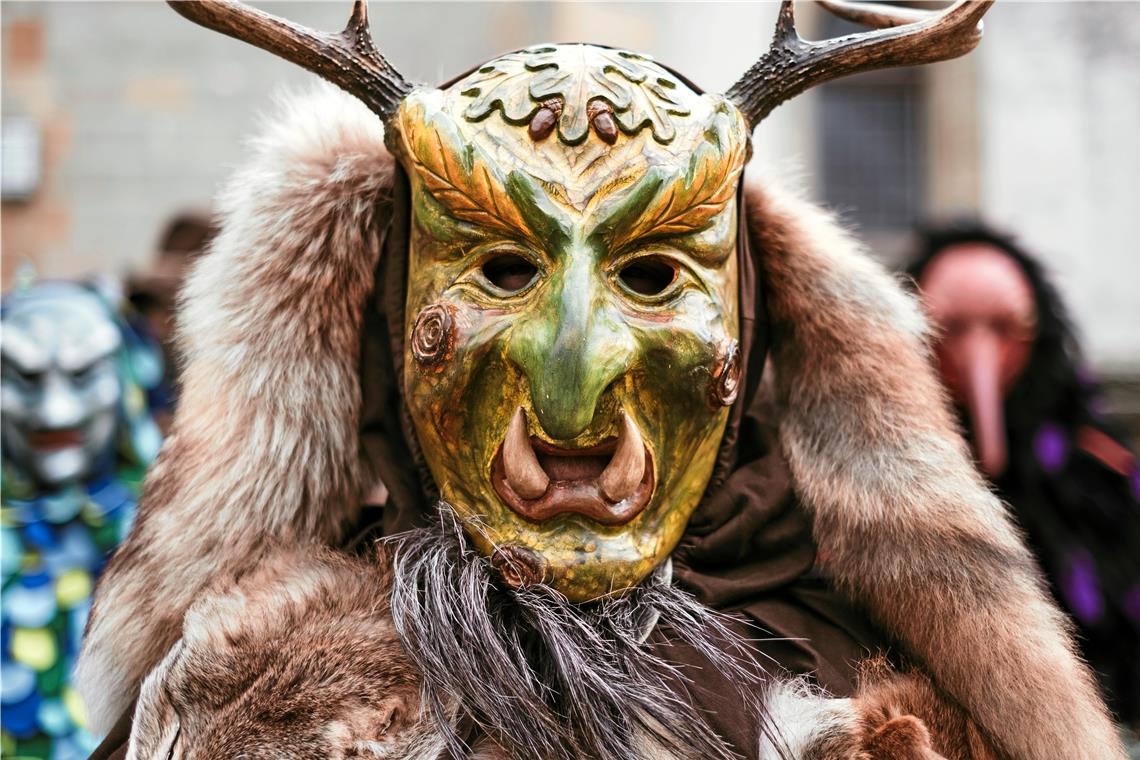 Das Henderwäldler-Dreigestirn trollt sich Der Hotz ist ein Mischwesen aus Mensch und Tier. Fotos: Murreder Henderwäldler