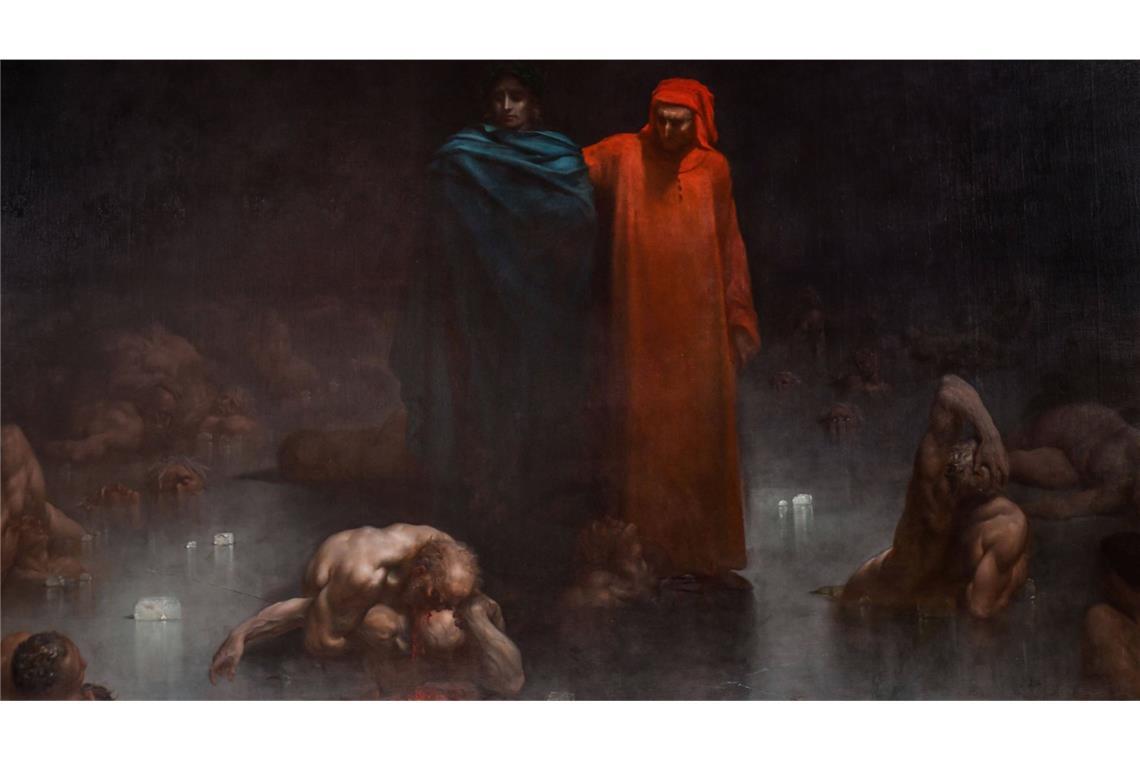 Gott ist tot! Über das Geheimnis des Karsamstags Der italienische Dichter Dante Alighieri und der antike römische Dichter Vergil betreten den neunten Kreis der Hölle (Gemälde des französischen Malers und Grafikers Gustav Doré, 1832-1883, von 1861.