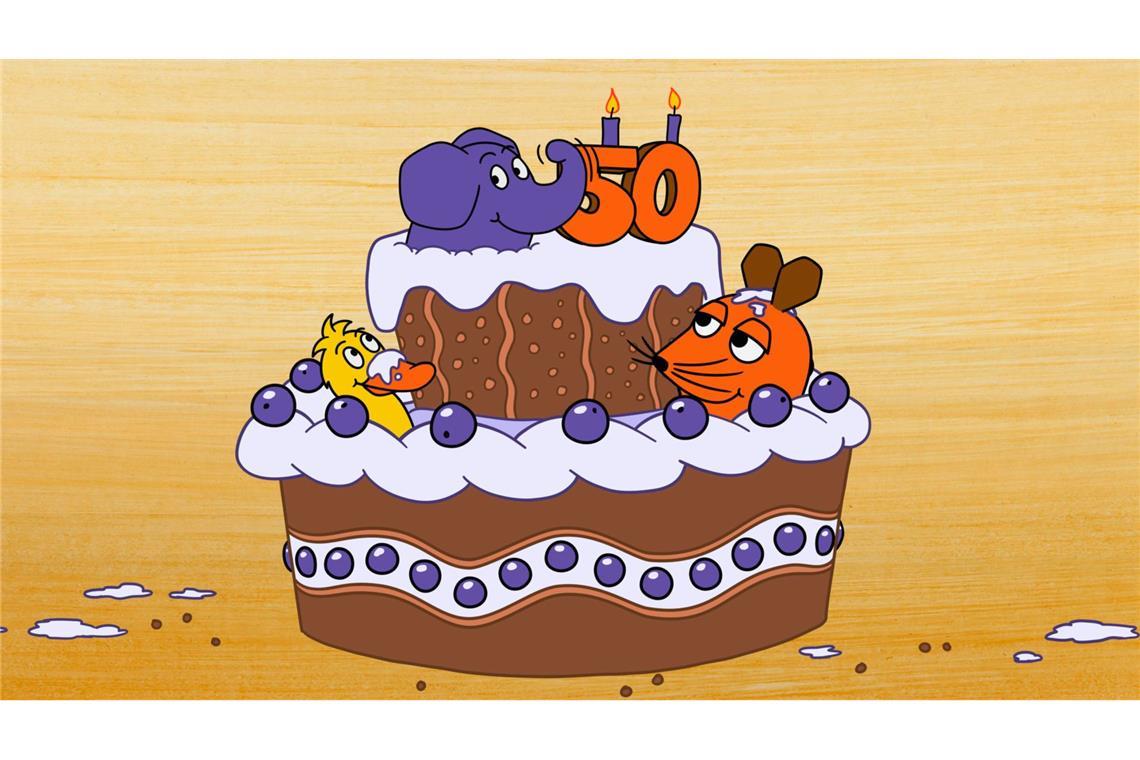 Die blaue Eminenz im Schatten der Maus: Der Elefant wird 50 Der kleine Elefant, die Maus und die Ente sitzen auf einer Torte - am 5. Januar 2025 hat der Elefant seinen 50. Geburtstag. (Bild: WDR)