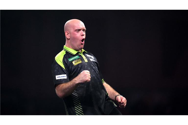 Der Niederländer Michael van Gerwen jubelt.
