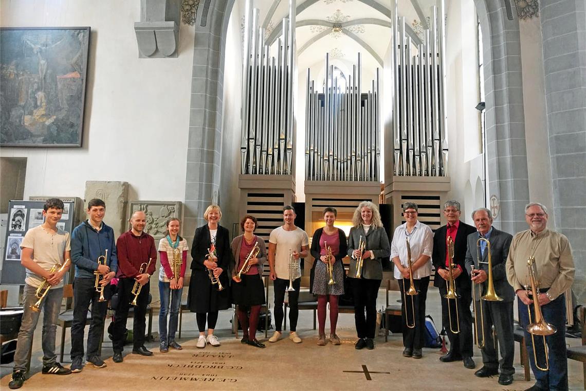 Das Landesposaunenfest gab den Ausschlag Der Posaunenchor in seiner aktuellen Besetzung freut sich aufs Jubiläum und auf den Auftritt in der Stadtkirche. Fotos: Kantorat der Stadtkirche
