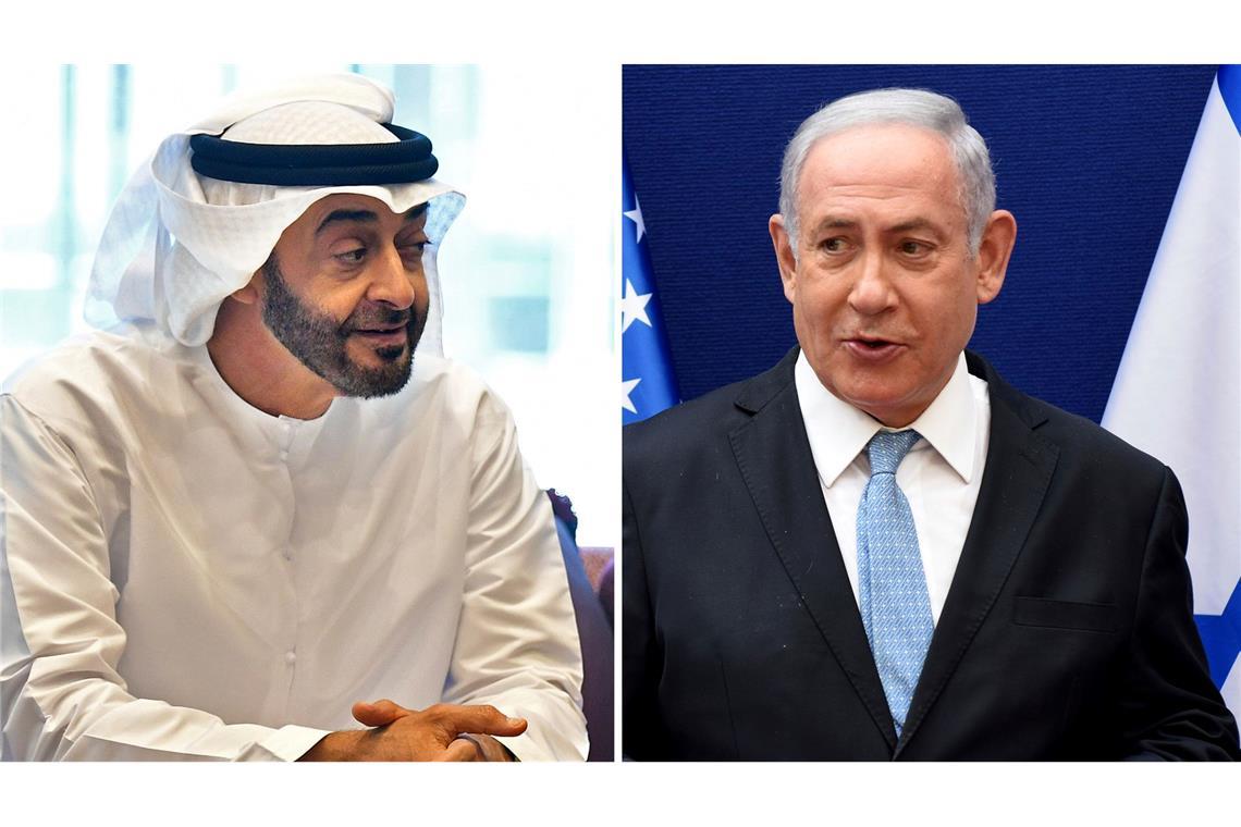 Der Präsident der Vereinigten Arabischen Emirate (VAE), Mohammed bin Sajid, und Israels Ministerpräsident Benjamin Netanjahu. (Archivbild)