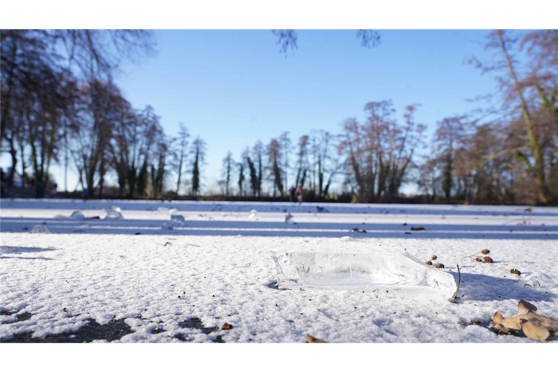 Der Riedsee in Stuttgart-Möhringen ist zugefroren.