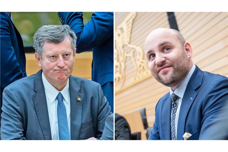 Der scheidende Landtagsabgeordnete Rüdiger Klos (links)  greift auch den AfD-Co-Landesvorsitzenden Markus Frohnmaier an.