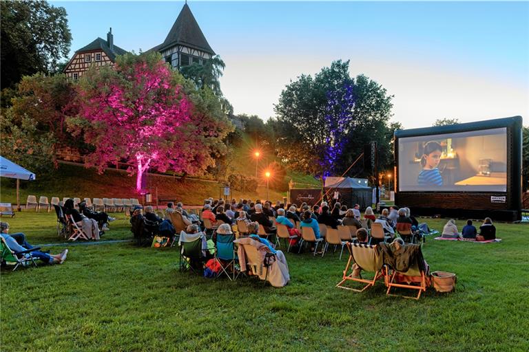Der Stadtgarten verwandelt sich zum Open-Air-Kino. Das Publikum hat sich für „Oscars Kleid“ als Wahlfilm entschieden. Foto: Stefan Bossow