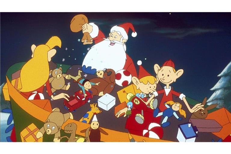 Der Weihnachtsmann und seine drei Helfer, die Elfen Trixi, Gilfi und Jordi verteilen am Heiligen Abend wieder hunderte von Geschenken.