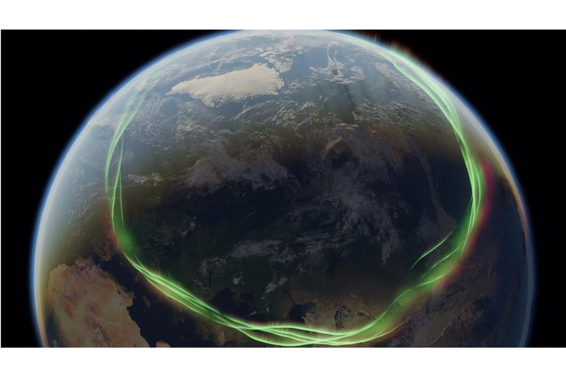 Wie Frühmenschen vor 41.000 Jahren dank Sonnenschutz überlebten Der Wissenschaftler Maximilian Schanner hat eine Illustration generiert, wie die Aurora vor 41.000 Jahren ausgesehen haben könnte.