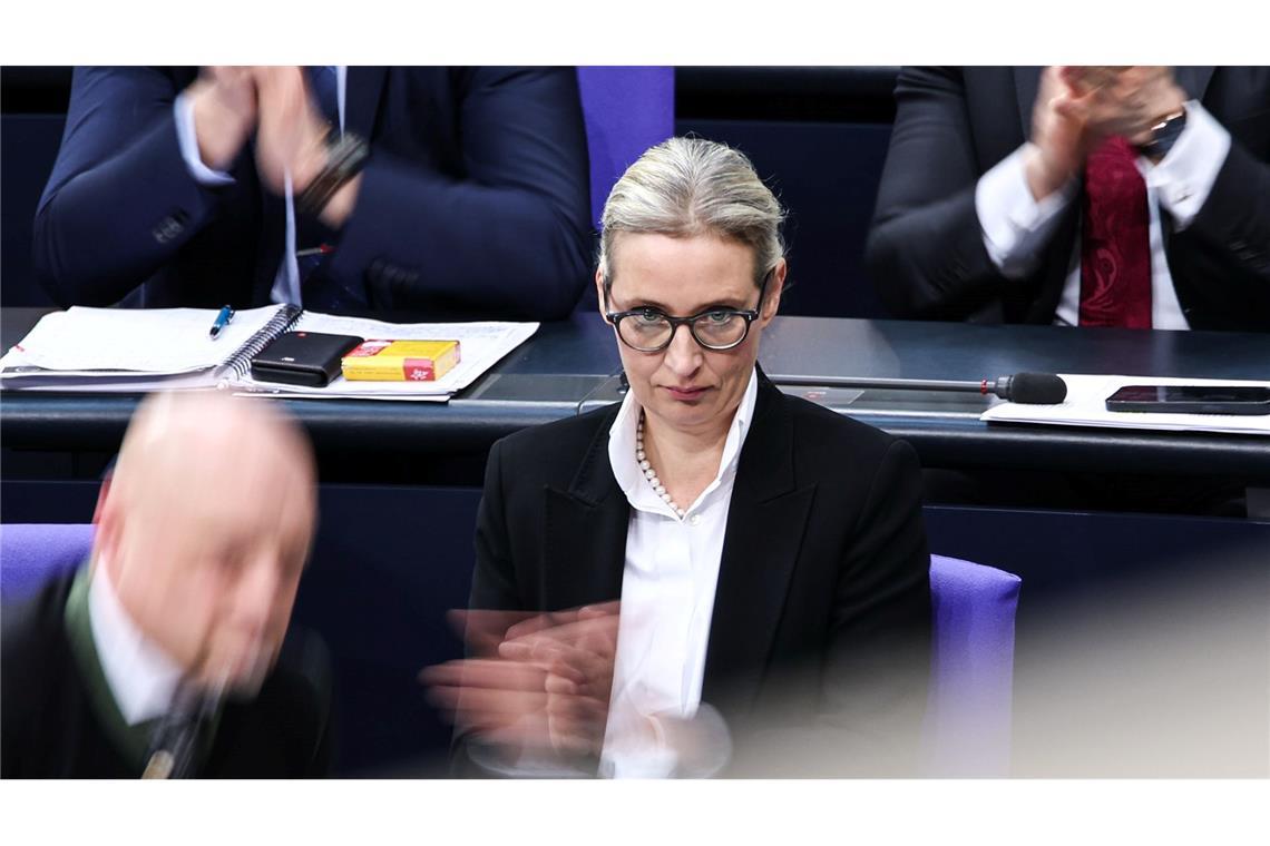 Kein "Zustrombegrenzungsgesetz" - Wie geht es nun weiter? Die AfD-Fraktionsvorsitzende, Alice Weidel, hatte sich am Mittwoch über das Ergebnis der Abstimmung zum 5-Punkte-Plan von Merz gefreut. Am Freitag blieb ihrer Fraktion nur Abwarten, während Abgeordnete anderer Fraktionen miteinander berieten.