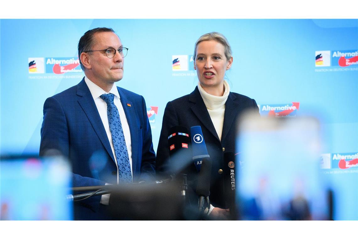 AfD will sich gegen Einstufung „juristisch zur Wehr setzen“ Die AfD-Spitze kündigte an, sich gegen die Einstufung des Verfassungsschutzes wehren zu wollen.
