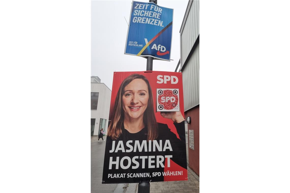 Was sagen die Wahlplakate über die Programme der Parteien? Die AfD spricht auf den Plakaten von Grenzen, die sie sichern wollen – über eine restriktivere Asyl- und Migrationspolitik inklusive „Remigration“.