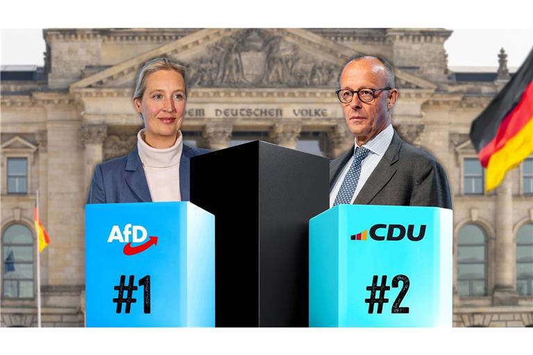 Die AfD um Alice Weidel liegt in den Umfragen derzeit vor der CDU um Friedrich Merz.