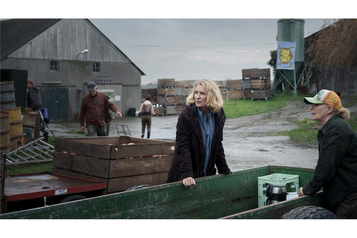 Die Apfelernte steht an; Charlotte (Maria Furtwängler, 2.v.r.) bietet Familie Feldhusen ihre Hilfe an.