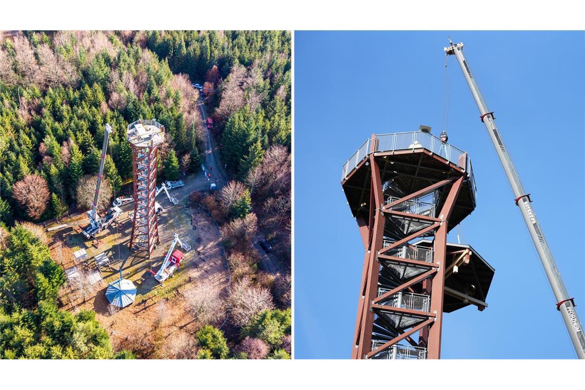 Die Arbeiten am Pforzheimer Aussichtsturm „Hohe Warte“ laufen seit vergangenem Montag und sollen bis zum Ende der Woche abgeschlossen sein.