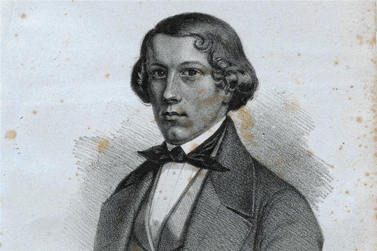 Die Aufnahme zeigt den Ausschnitt einer Zeichnung des Predigers Eduard Wüst als Student von einem unbekannten Künstler. Foto: Carl-Schweizer-Museum