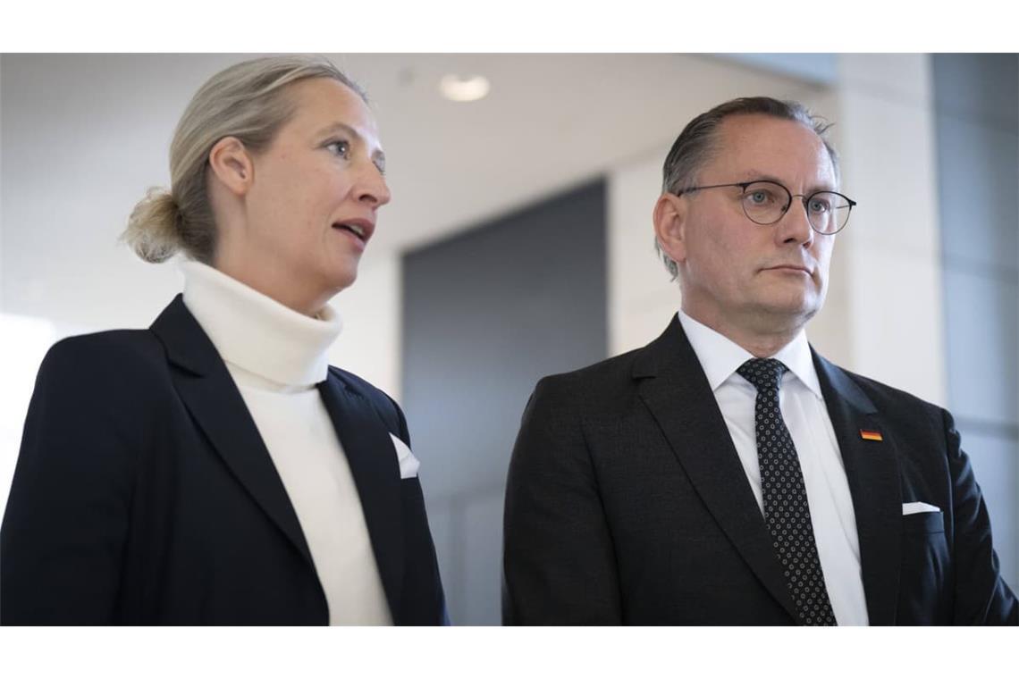 Die beiden AfD-Bundessprecher Alice Weidel und Tino Chrupalla (re.).