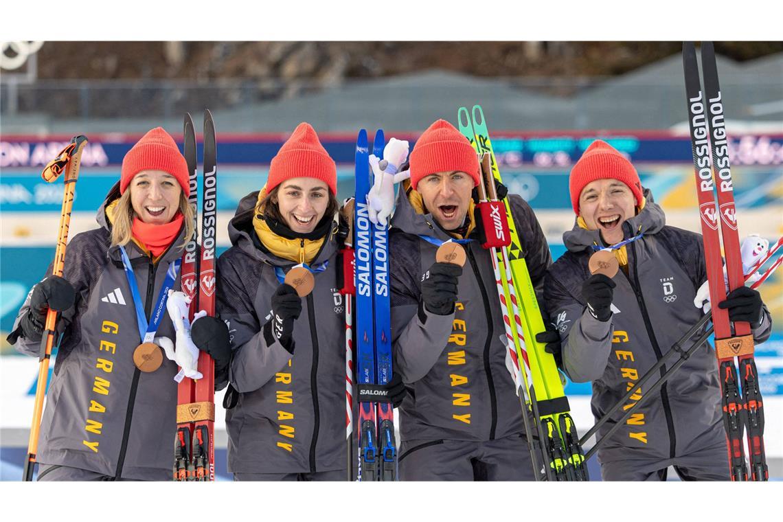 Die Biathlon-Mixed-Staffel holte zum Start in die Wettbewerbe von Antholz Bronze.