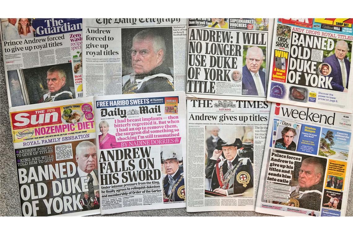 "Genug ist genug" - Der tiefe Fall von Prinz Andrew Die britischen Medien titeln allesamt mit der Bekanntgabe von Prinz Andrew.
