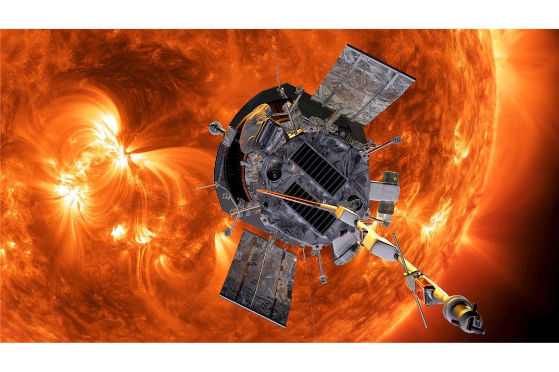 Raumsonde übersteht nahen Vorbeiflug an der Sonne Die Computergrafik zeigt die "Parker Solar Probe"-Sonde auf dem Weg zur Sonne. (Handout)