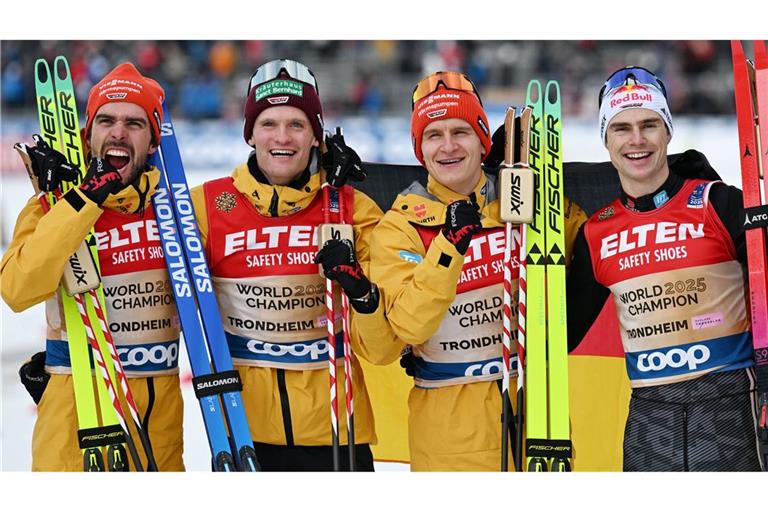 Die deutschen Kombinierer jubeln über Gold in Trondheim.
