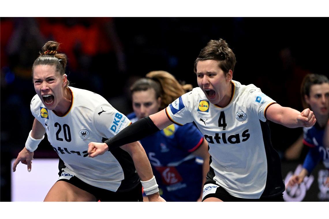 Die ehemaligen Co-Kapitäninnen Emily Vogel (l) und Alina Grijseels spielen am Sonntag um WM-Gold.