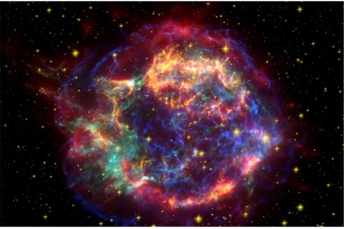Die Explosionswolke einer Supernova, die vor 300 Jahren am irdischen Himmel aufgeflammt ist - heute als Cassiopeia A bekannt.