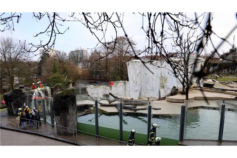 Die Feuerwehr im Einsatz im Karlsruher Zoo.