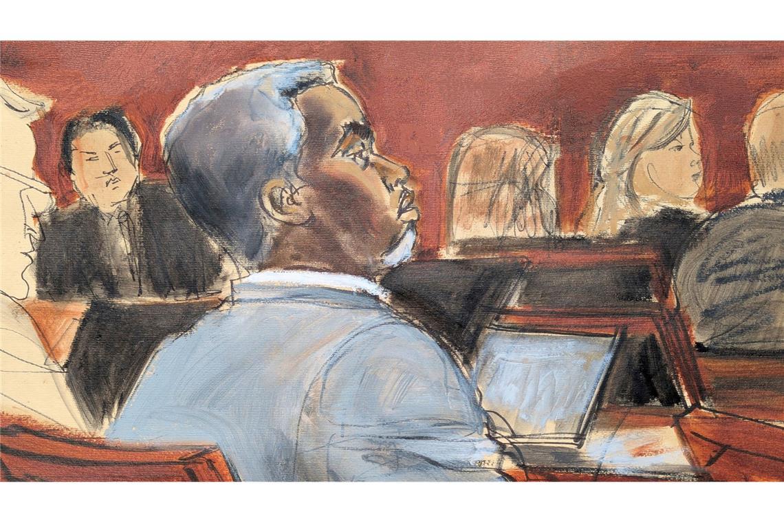 Prozess: Waffen, Drogen und Babyöl in Combs-Anwesen gefunden Die Gerichtszeichnung zeigt Sean "Diddy" Combs, der den Eröffnungsplädoyers am ersten Verhandlungstag vor dem Bundesgericht in Manhattan zuhört. (Archivfoto)