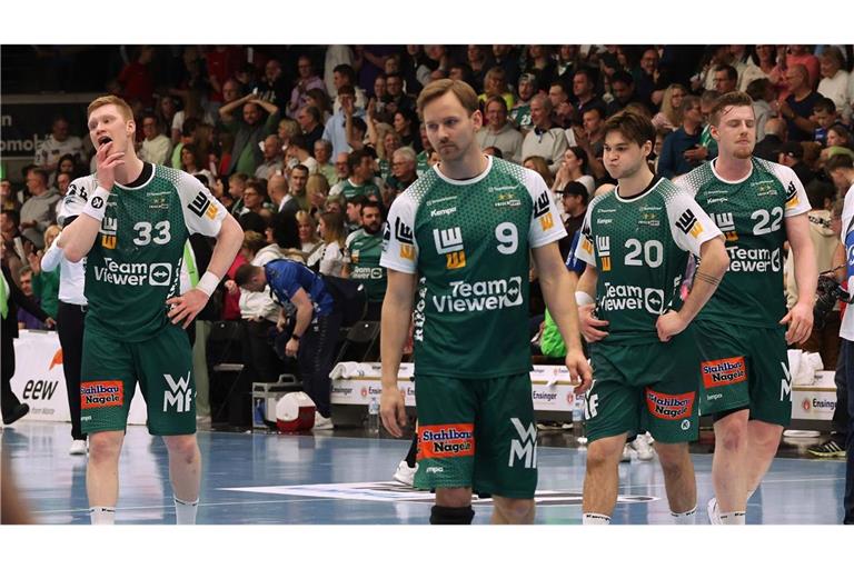 Die Gesichter der Frisch-Auf-Spieler sprechen Bände – da war mehr drin gegen die SG Flensburg-Handewitt.
