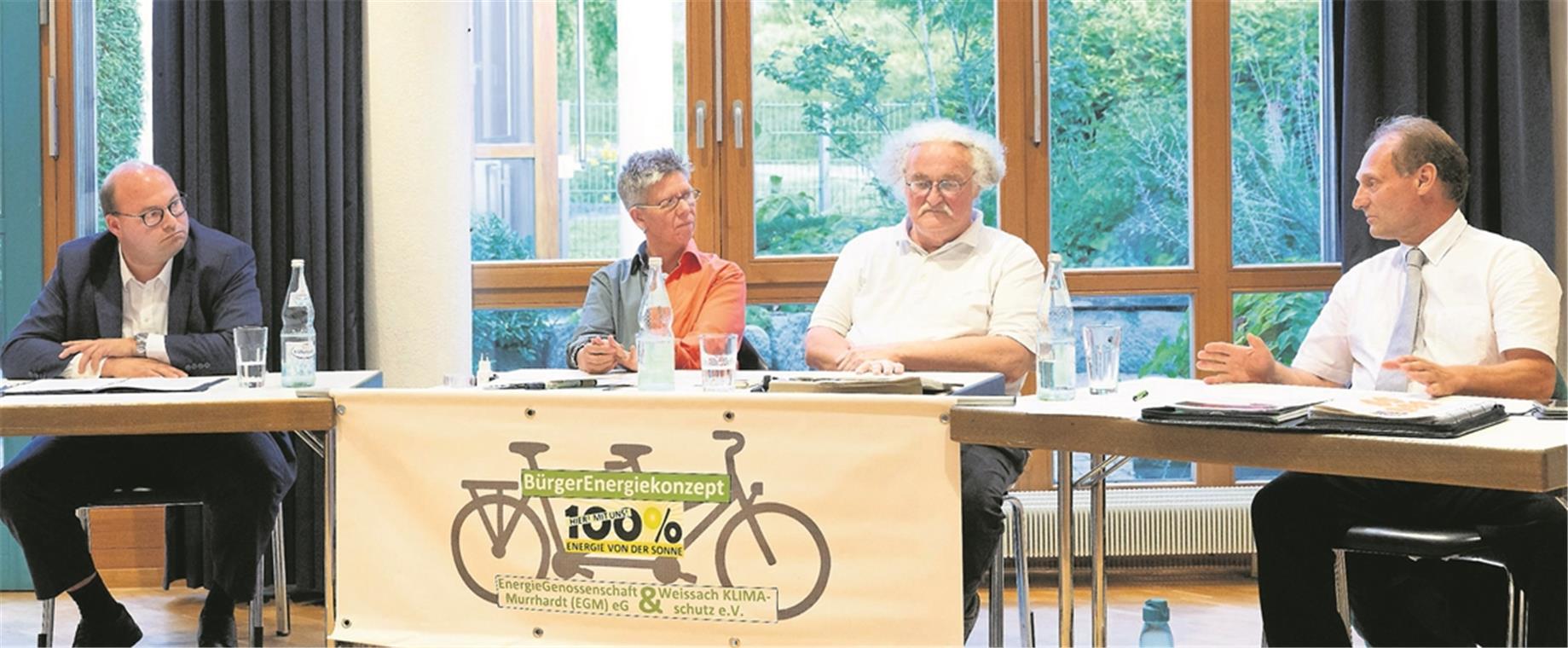 Schwer beladene Energiediskussion Die Gesprächsrunde (von links) mit Bürgermeister Armin Mößner, Silke Müller-Zimmermann, Dieter Schäfer und Roland Anton Krojer im Heinrich-von-Zügel-Saal. Foto: J. Fiedler