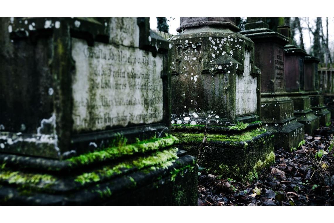 Die Grabsteine auf dem Adelsfriedhof neben dem Dätzinger Schloss haben schon bessere Zeiten gesehen.