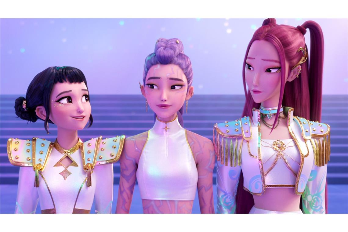 Die Gruppe besteht aus den drei Mitgliedern (von links nach rechts) Zoey, Rumi und Mira, die ein Doppelleben als Dämonenjägerinnen führen. (Netflix-Handout)