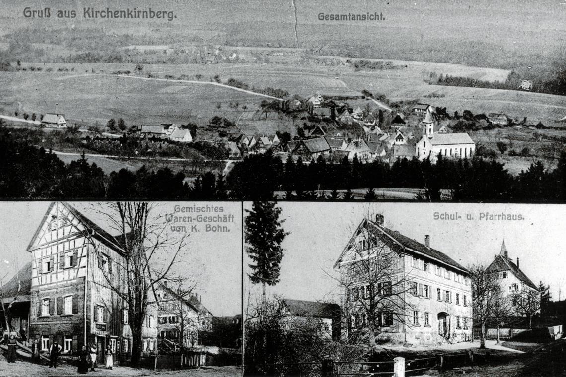 Auf dem Schulhof gab es eine Arrestzelle Die historische Postkarte von Kirchenkirnberg zeigt ein Foto des ehemaligen Schulhauses rechts unten, in dem seit den 1970er-Jahren der evangelische Kindergarten untergebracht ist. Foto: Stadtarchiv Murrhardt