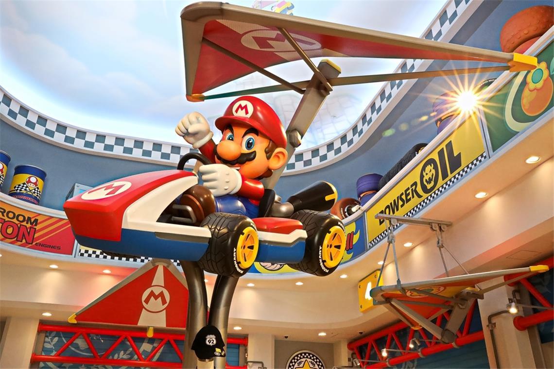 „Mario Kart World“ erscheint im Juni 2025 Die ikonische Mario-Kart-Figur wird auch in der Nintendo World in Japan ausgestellt.