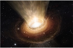 Die Illustration zeigt die Umgebung des supermassereichen Schwarzen Lochs im Herzen der aktiven Galaxie NGC 3783 im südlichen Sternbild Centaurus.