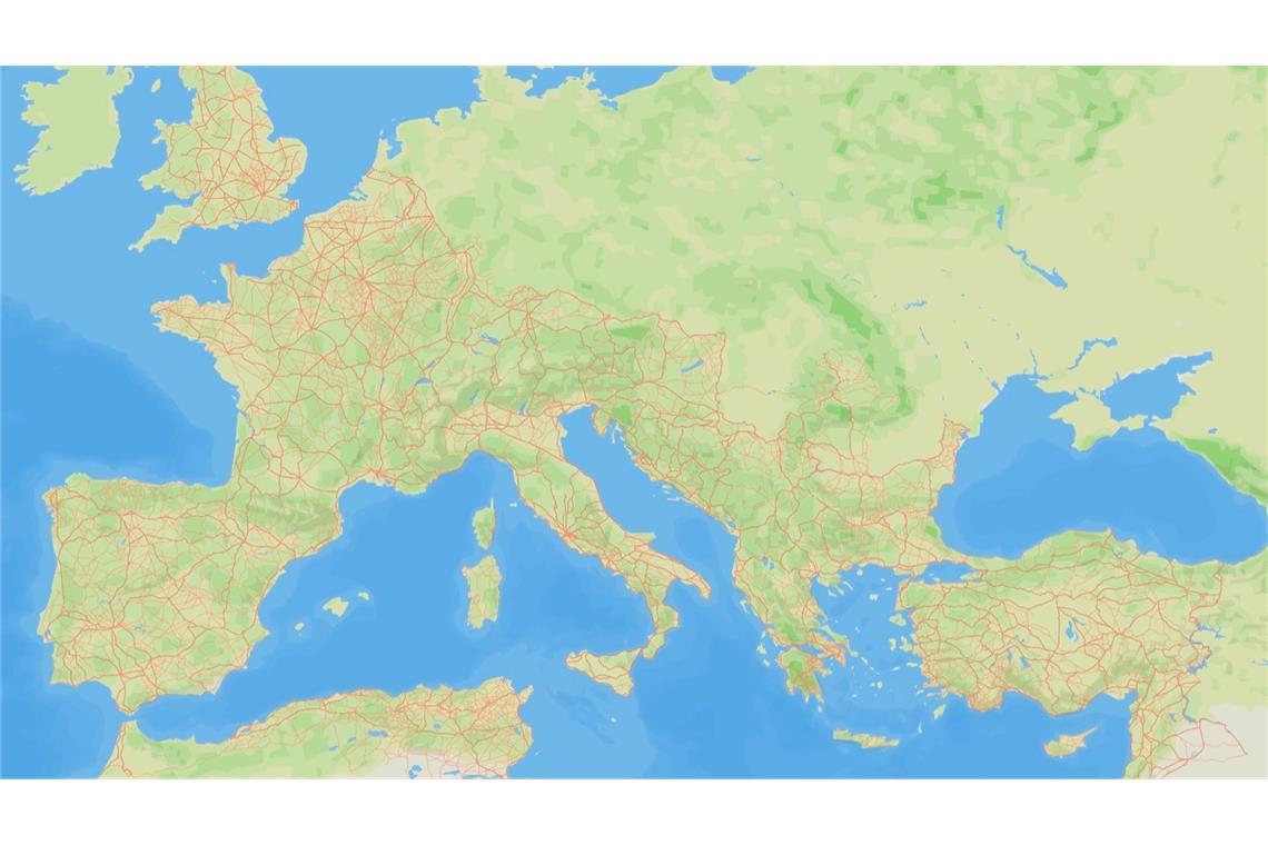 Die Karte zeigt das Ausmaß des Straßennetzes im Römischen Reich