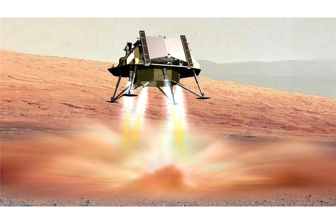 Airbus baut Landeplattform für europäischen Mars-Rover Die Landung auf dem Mars gilt als sehr herausfordernd (grafische Darstellung)