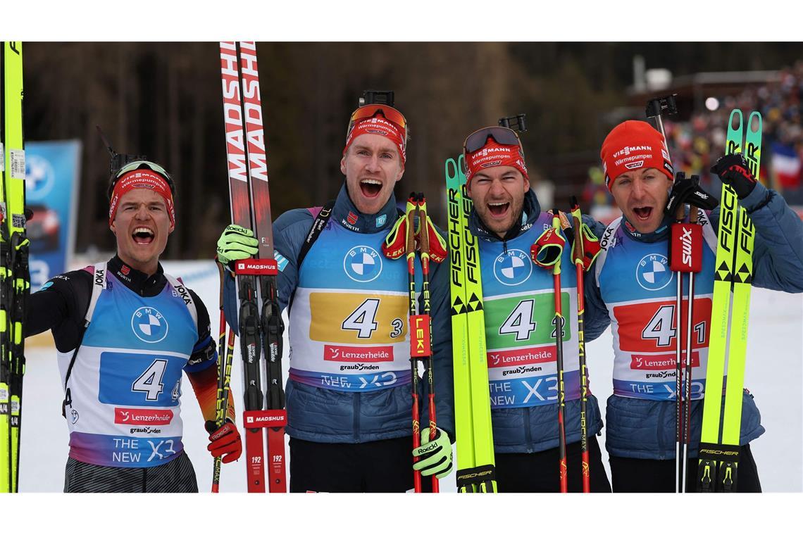 Männerstaffel holt überraschend Bronze Die Männerstaffel sichert sich Bronze: (v.r.n.l.) Philipp Nawrath, Danilo Riethmüller, Johannes Kühn und Philipp Horn.