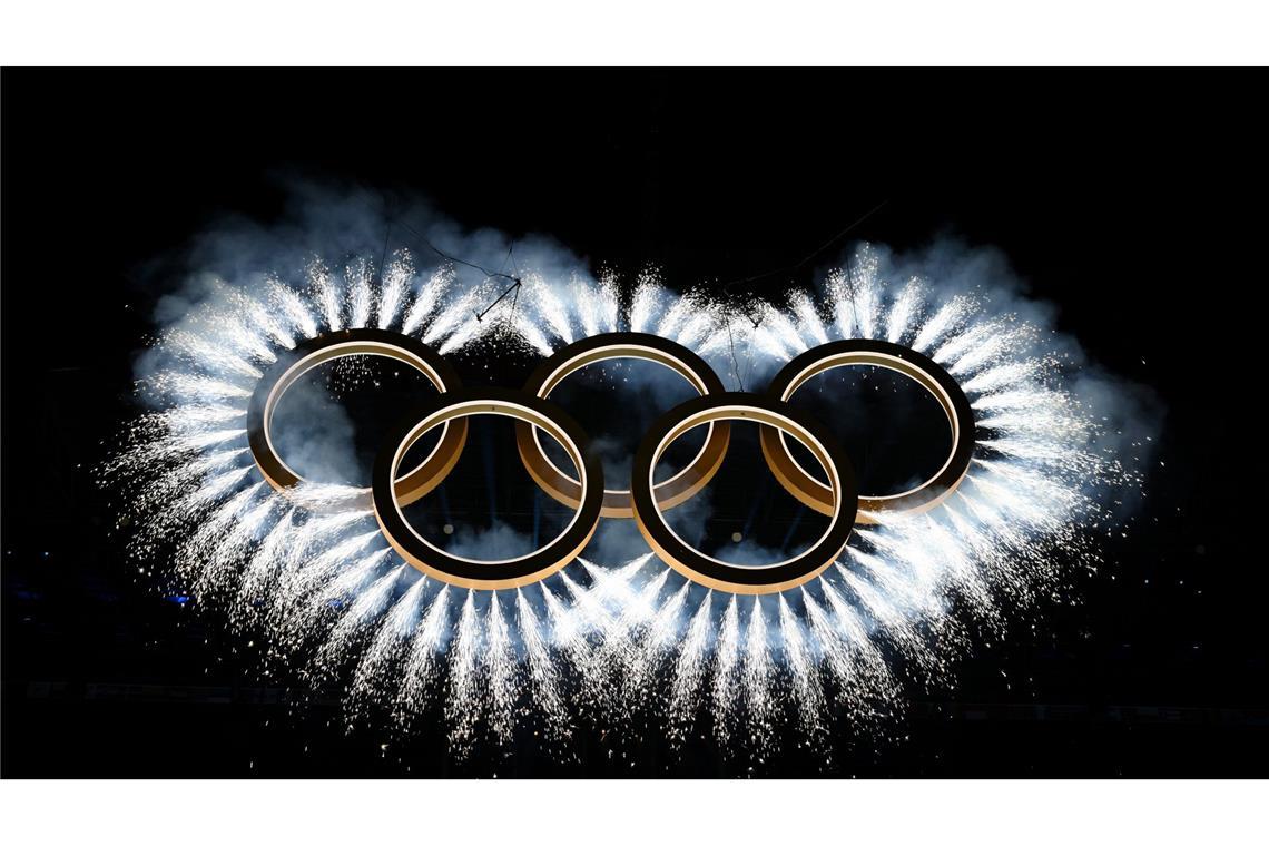 Die olympischen Ringe während der Eröffnungszeremonie.