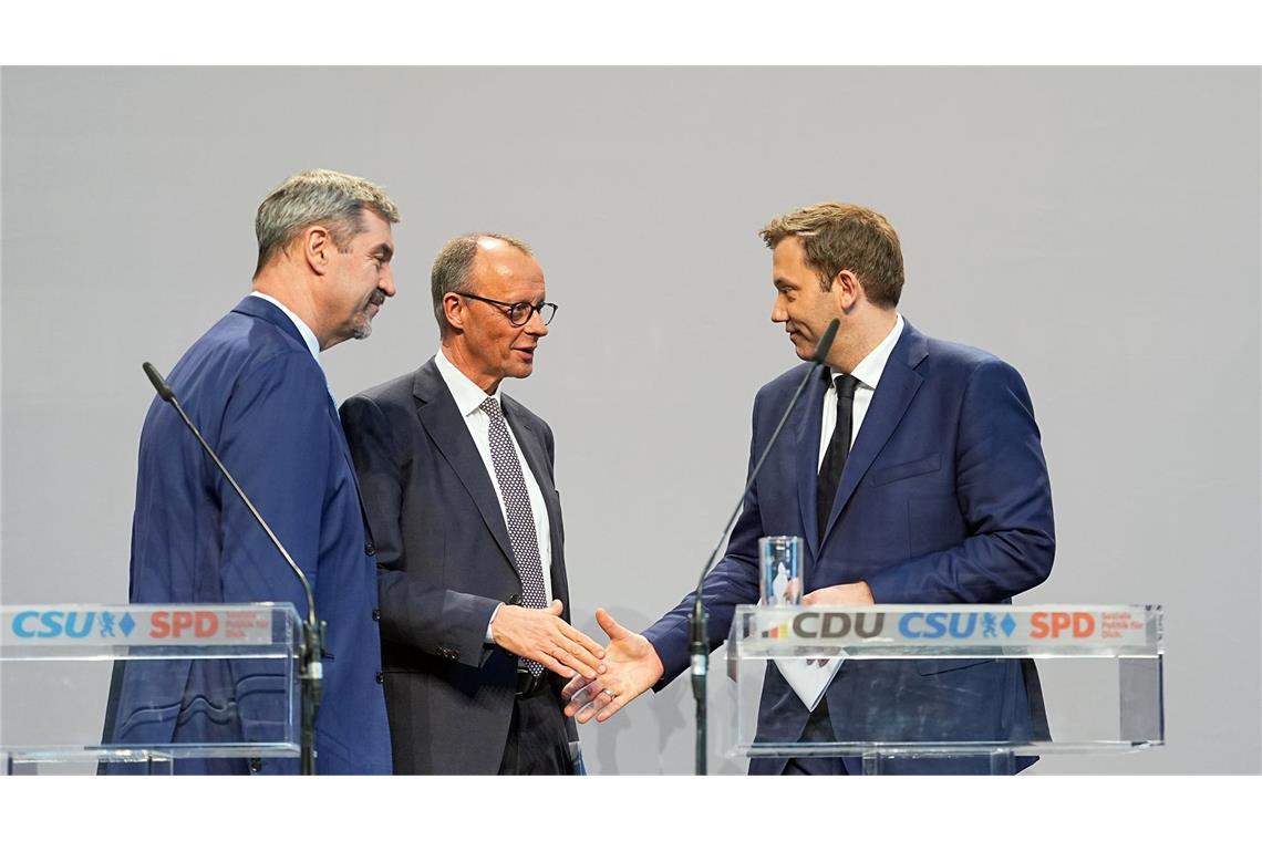 CSU segnet Koalitionsvertrag ab Die Parteichefs von CDU, CSU und SPD stellen den Koalitionsvertrag vor.