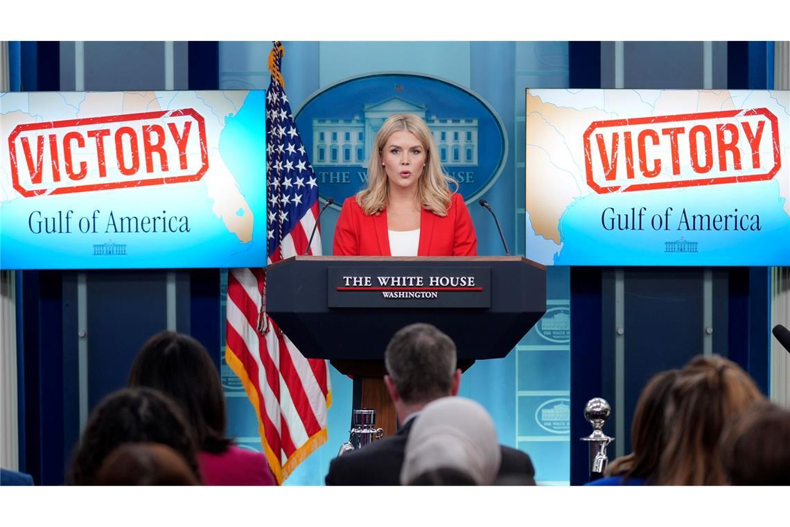 Bilder des Tages Die Pressesprecherin des Weißen Hauses, Karoline Leavitt, spricht während einer Pressekonferenz im James Brady Press Briefing Room im Weißen Haus.