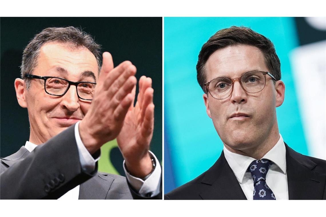 Die Prognosen um 18 Uhr sehen die Grünen mit Spitzenkandidat Cem Özdemir (links) vor der CDU und Manuel Hagel. (Archivfotos)